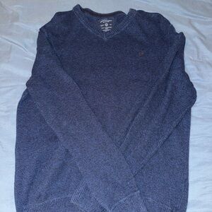 American Eagle Men's Blue V-Neck Sweater - L